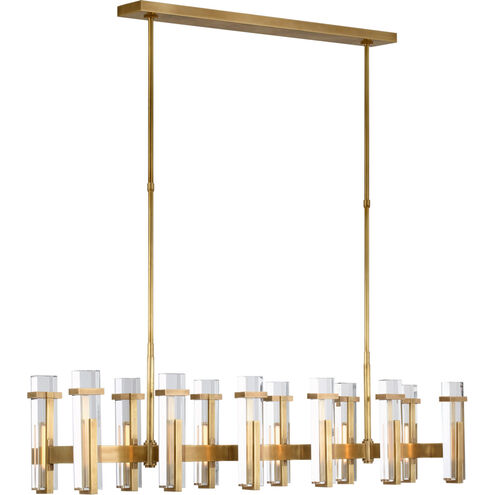 Ian K. Fowler Malik LED 54.75 inch Hand-Rubbed Antique Brass Linear Chandelier Ceiling Light in Clear Glass, Large