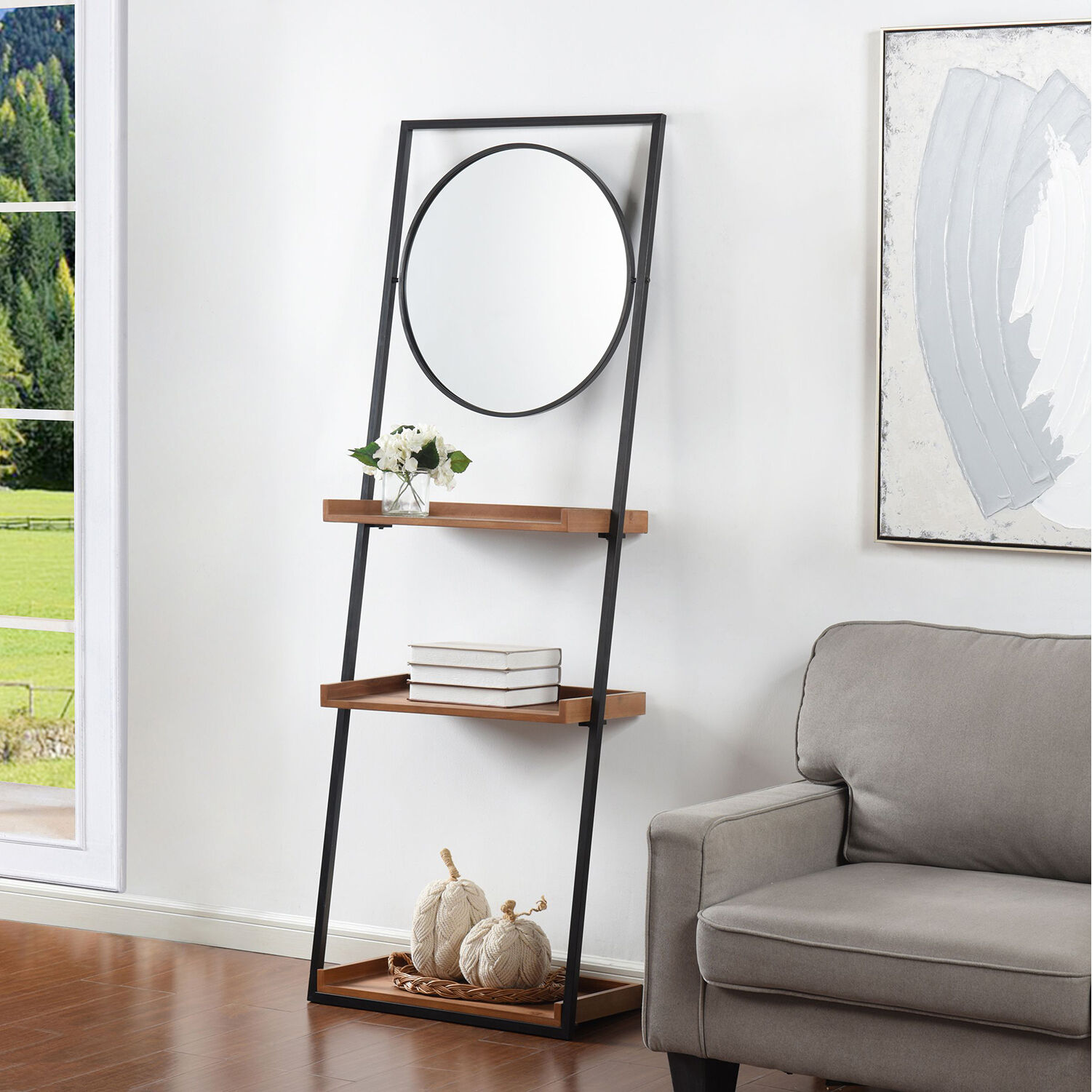 Lena 24.5 inch Black and Wood Brown Standing Shelves