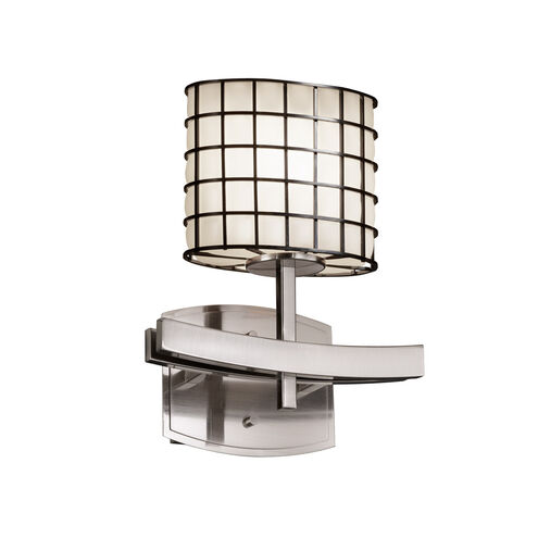 Wire Glass 1 Light 9 inch Brushed Nickel Wall Sconce Wall Light in Grid with Opal, Oval