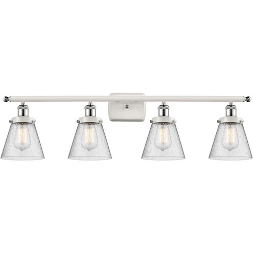 Ballston Small Cone 4 Light 36 inch White and Polished Chrome Bath Vanity Light Wall Light in Seedy Glass