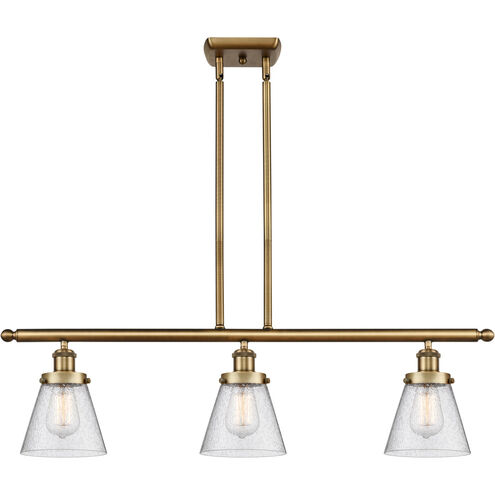 Ballston Small Cone 3 Light 36 inch Brushed Brass Island Light Ceiling Light in Seedy Glass