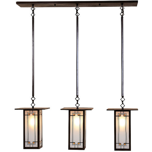 Franklin 3 Light 37 inch Raw Copper Pendant Ceiling Light in Yellow and Green Silk Screen