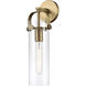 Downtown Urban Pilaster Armed Sconce Wall Light in Brushed Brass, Clear