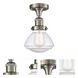 Franklin Restoration Olean 1 Light 6.75 inch Brushed Satin Nickel Semi-Flush Mount Ceiling Light in Seedy Glass, Franklin Restoration