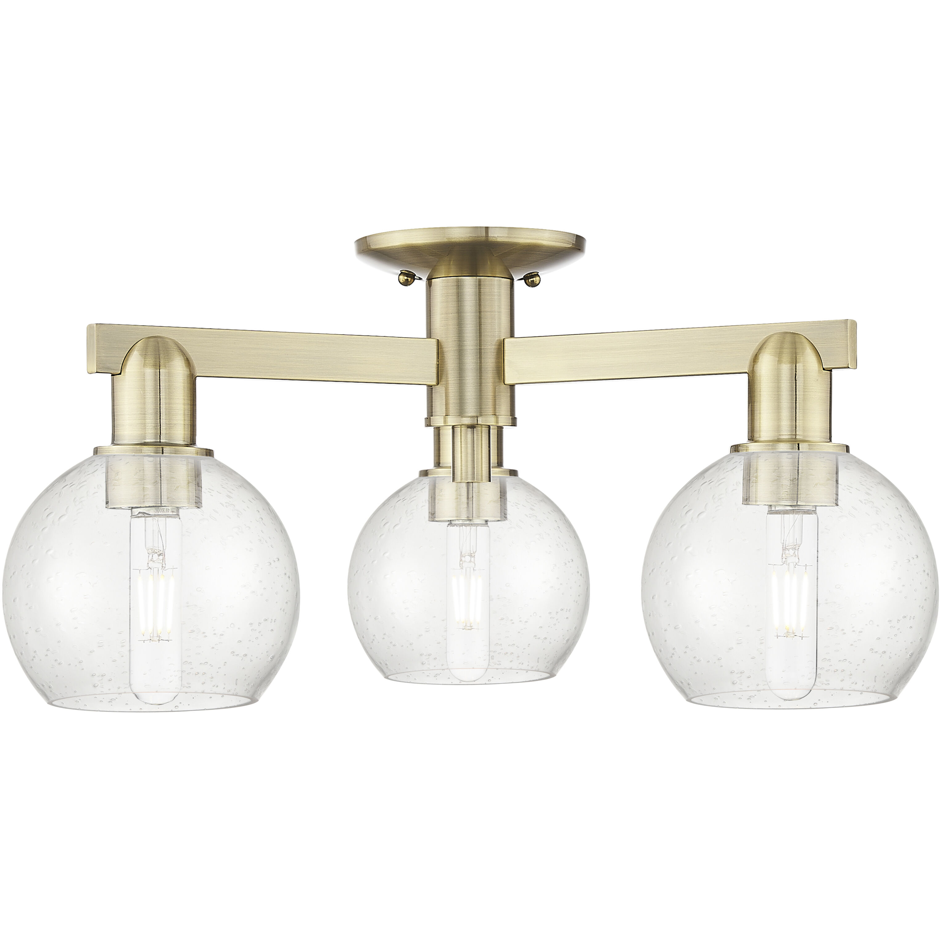 Arcadia Athens 3 Light 23.38 inch Antique Brass Semi-Flush Mount Ceiling Light in Seedy