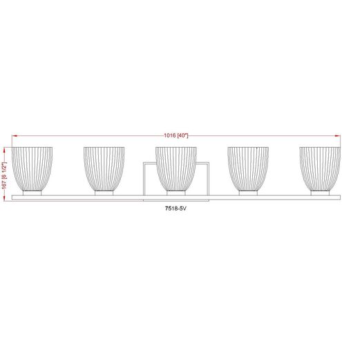 Naya 5 Light 40 inch Modern Gold Bath Vanity Light Wall Light