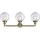 Franklin Restoration Large Beacon 3 Light 32 inch Antique Brass Bath Vanity Light Wall Light in Seedy Glass, Franklin Restoration