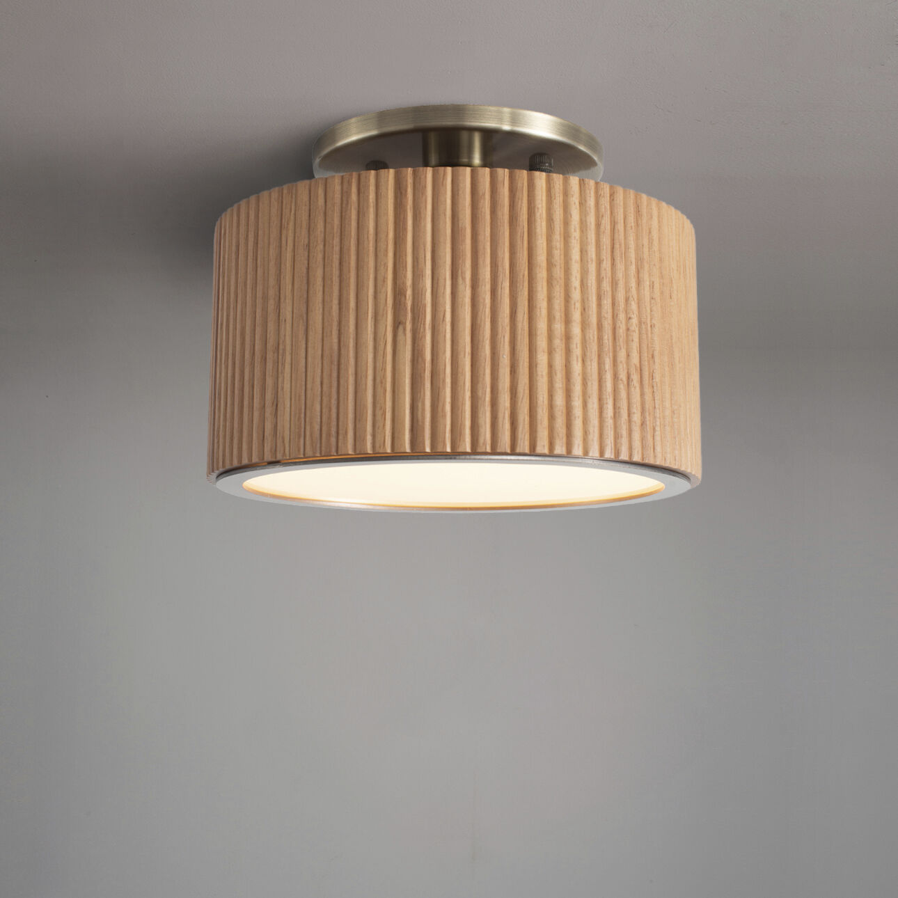 Tambo LED 10 inch Natural Ash and Weathered Brass Semi-Flush Mount Ceiling Light