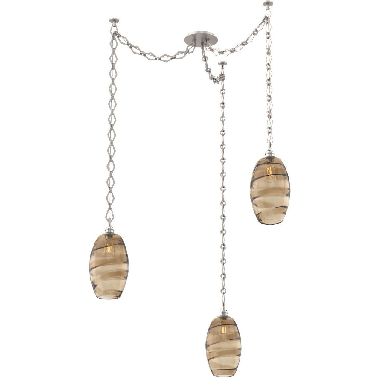 Ellisse 3 Light 15.5 inch Beige Silver Swag Multi-Pendant Ceiling Light in Optic Rib Bronze, Diamond Chain
