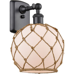 Ballston Farmhouse Rope LED 8 inch Matte Black Sconce Wall Light in White Glass with Brown Rope, Ballston