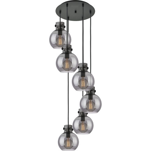 Newton Sphere 6 Light 18.63 inch Matte Black Multi Pendant Ceiling Light in Light Smoke Glass