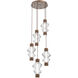 Mesa Mandrel LED Burnished Bronze Multi Pendant Chandelier Ceiling Light in 3000K LED, Clear Blown Glass