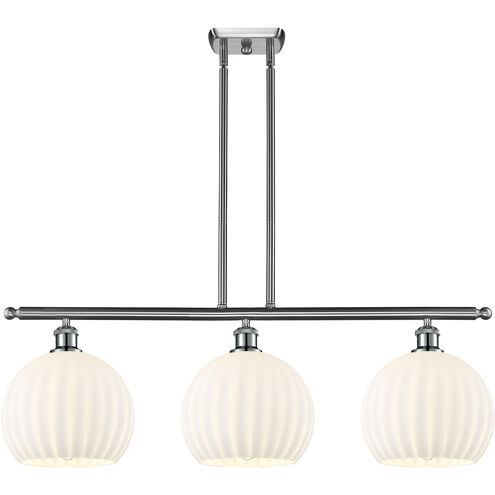 Ballston White Venetian 3 Light 36.5 inch Brushed Satin Nickel Stem Hung Island Light Ceiling Light