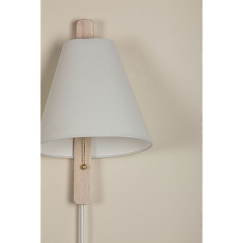 Ellen 1 Light Aged Brass/Wood Whitewash Plug-In Sconce Wall Light