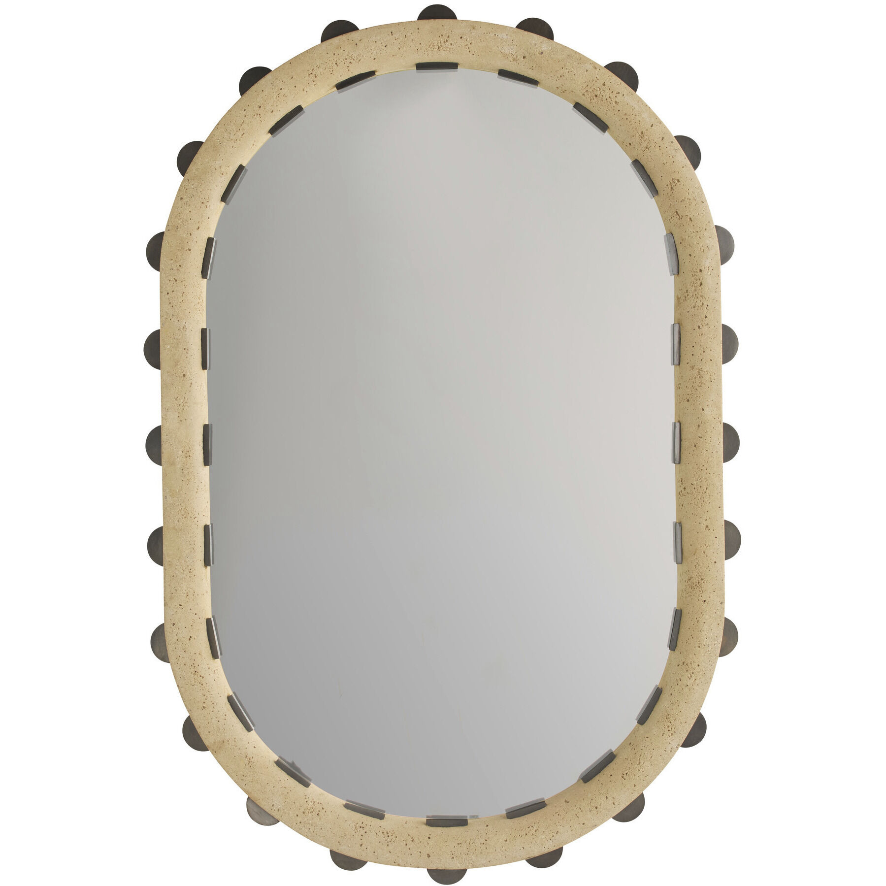 Nicolai 43 X 27 inch Faux Travertine and Bronze Mirror