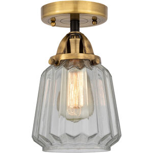 Nouveau 2 Chatham LED 6 inch Black Antique Brass and Matte Black Semi-Flush Mount Ceiling Light in Clear Glass