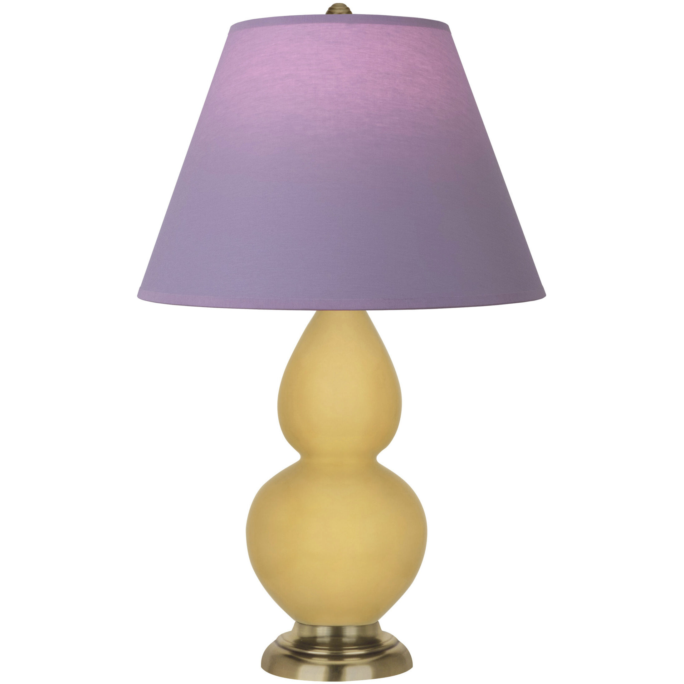 Small Double Gourd 22.75 inch 150.00 watt Sunset Glazed Ceramic with Antique Brass Accent Lamp Portable Light in Sunset Yellow, Lavender with Plum