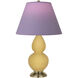 Small Double Gourd 22.75 inch 150.00 watt Sunset Glazed Ceramic with Antique Brass Accent Lamp Portable Light in Sunset Yellow, Lavender with Plum