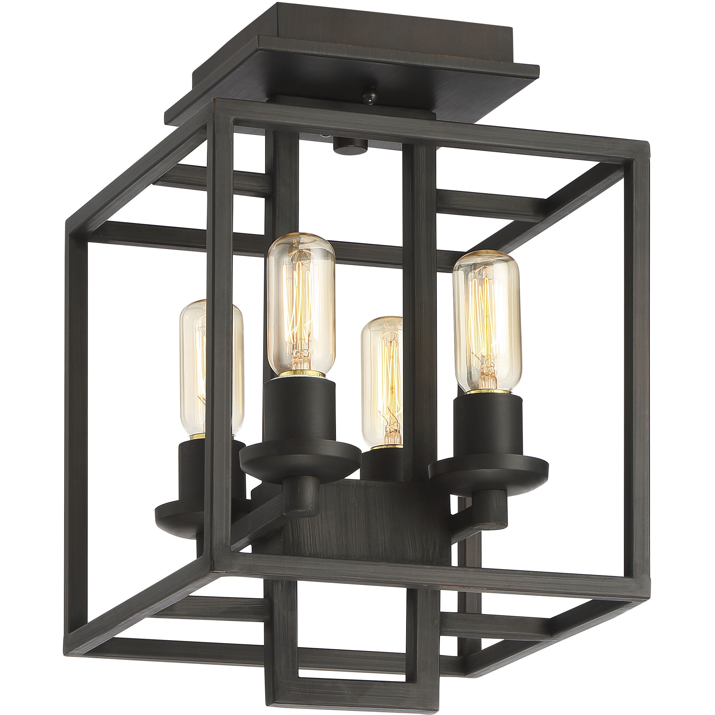 Cubic 4 Light 11 inch Aged Bronze Brushed Semi Flush Ceiling Light