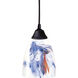 Classico 1 Light 5 inch Dark Rust Mini Pendant Ceiling Light in White And Blue Art Glass