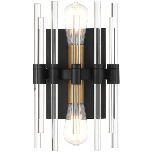 Santiago 2 Light 8 inch Black with Warm Brass Accents Wall Sconce Wall Light