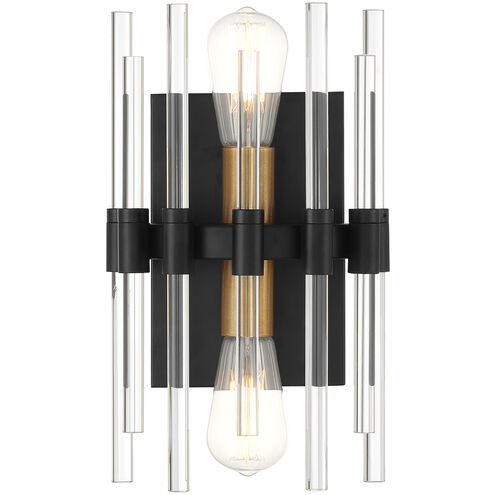 Santiago 2 Light 8 inch Black with Warm Brass Wall Sconce Wall Light