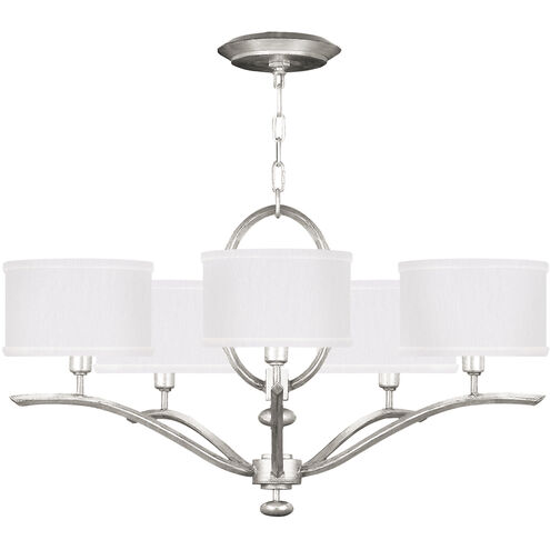 Allegretto 5 Light 29 inch Silver Chandelier Ceiling Light in Silver Leaf, White Fabric
