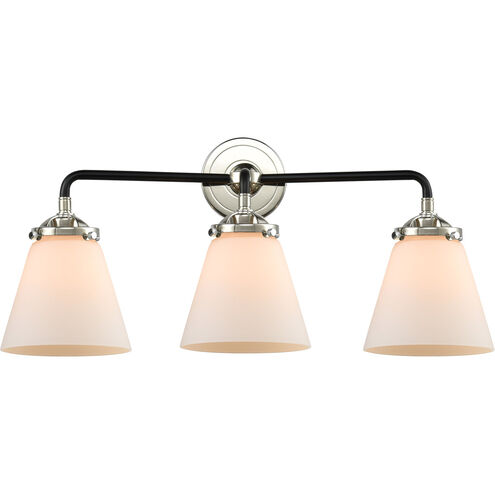 Nouveau Small Cone LED 24 inch Black Polished Nickel Bath Vanity Light Wall Light in Matte White Glass, Nouveau