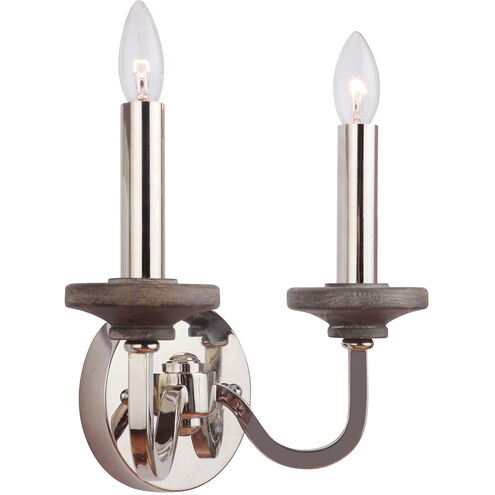 Ashwood 2 Light 12 inch Polished Nickel/Greywood Wall Sconce Wall Light in Polished Nickel and Greywood
