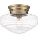 Ingalls 1 Light 12 inch Modern Brass Semi-Flush Mount Ceiling Light in Clear Glass