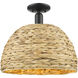 Arcadia Woven Rattan 1 Light 15.75 inch Matte Black Semi-Flush Mount Ceiling Light