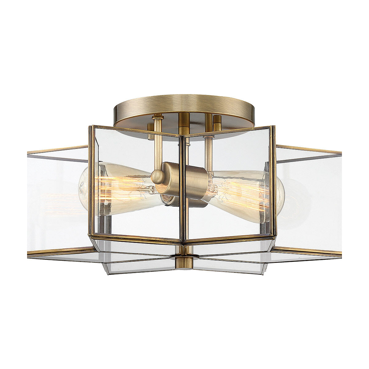 Modern 2 Light 16 inch Natural Brass Semi-Flush Ceiling Light