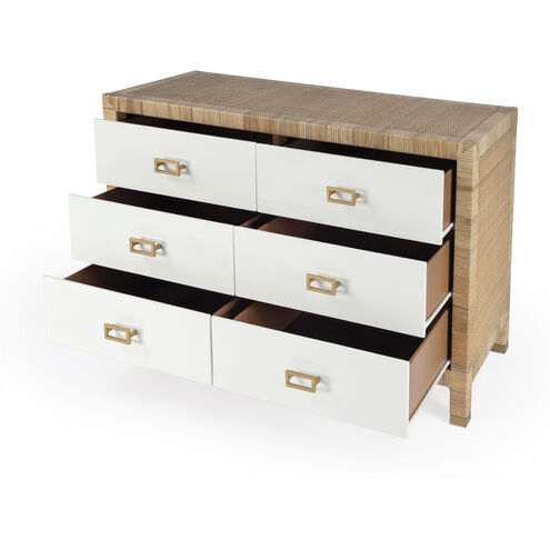 Corfu 6 Drawer Natural Rattan Double Dresser in Natural and White