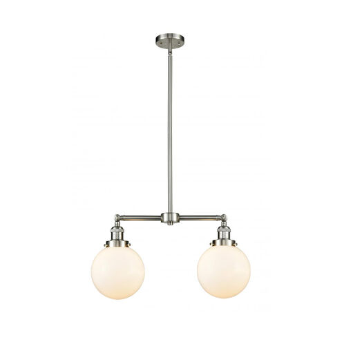 Franklin Restoration Large Beacon LED 25 inch Brushed Satin Nickel Chandelier Ceiling Light in Matte White Glass, Franklin Restoration