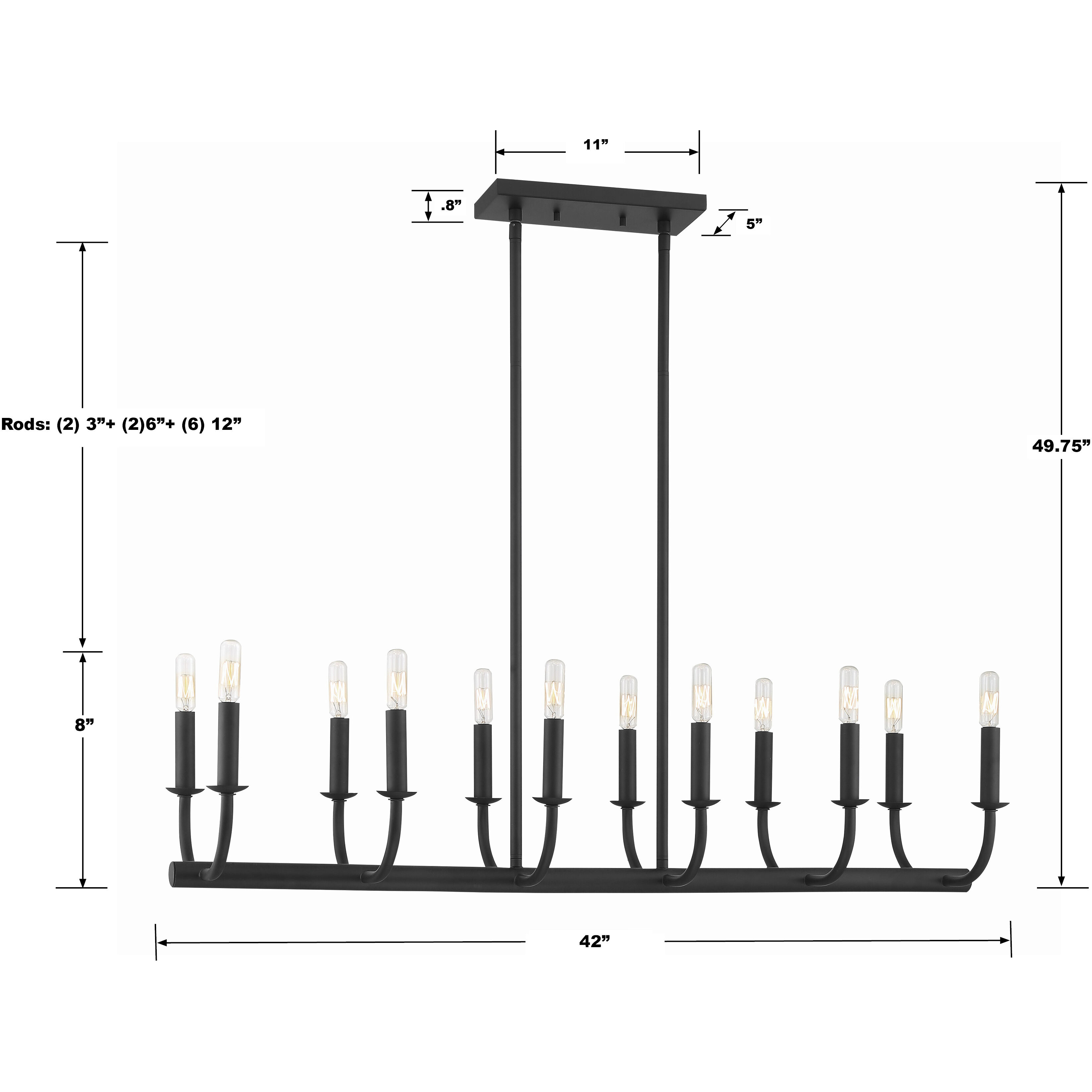 Bailey 12 Light 42 inch Matte Black Linear Chandelier Ceiling Light
