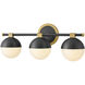 Bowie 3 Light 22.5 inch Lacquered Brass and Black Vanity Light Wall Light in Lacquered Brass with Black