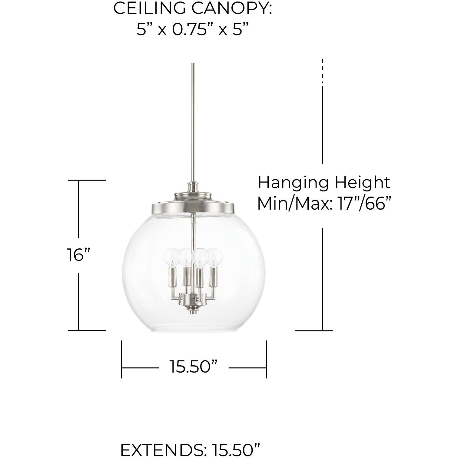 Mid Century 4 Light 16 inch Polished Nickel Pendant Ceiling Light