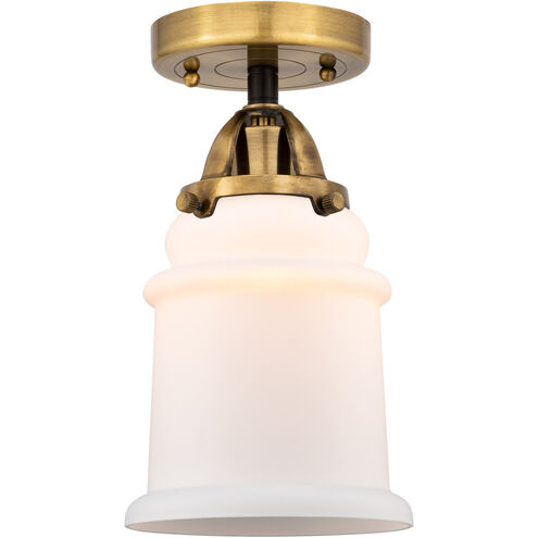 Nouveau 2 Canton LED 6 inch Black Antique Brass Semi-Flush Mount Ceiling Light in Matte White Glass