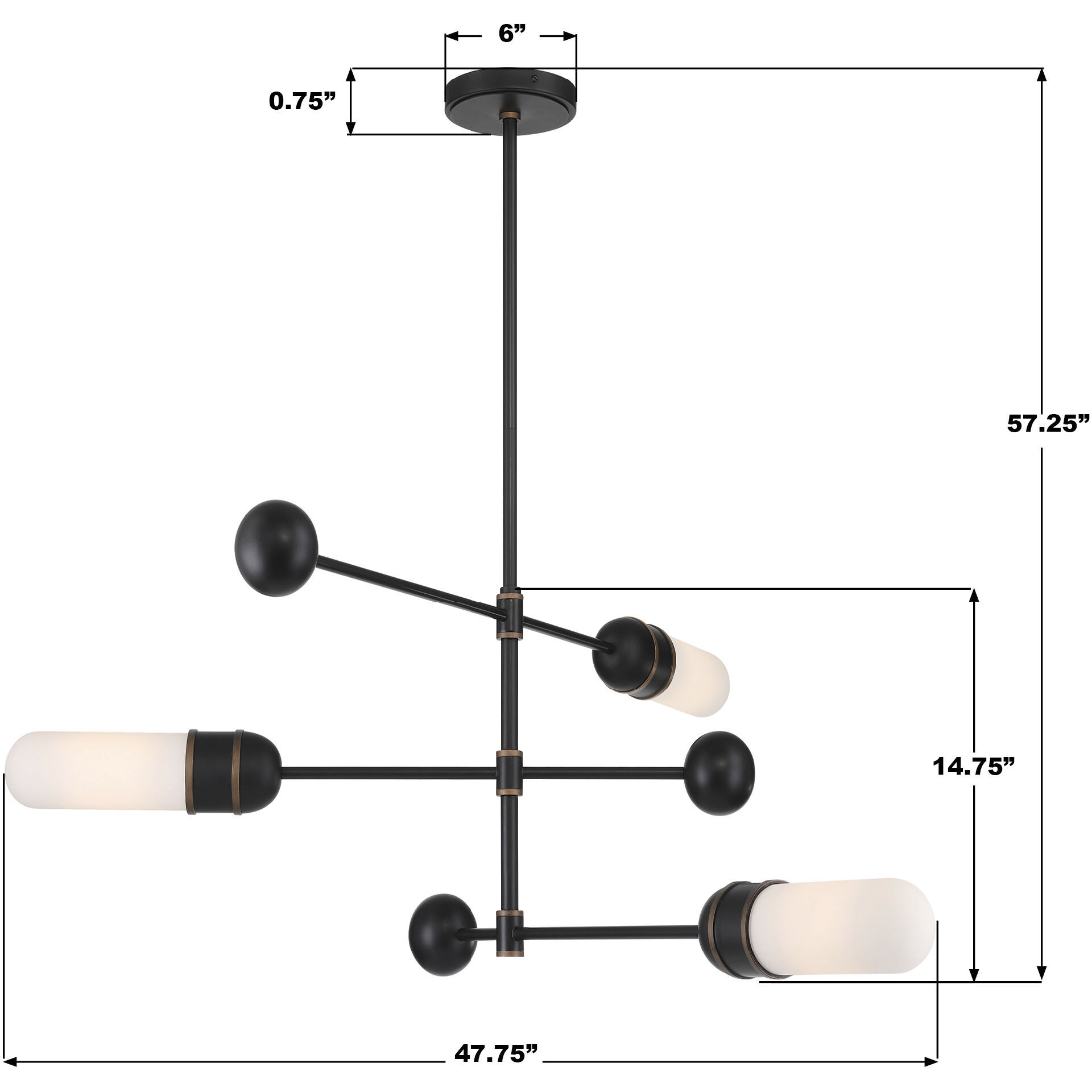 Capsule 3 Light 47.75 inch Matte Black and Textured Gold Chandelier Ceiling Light