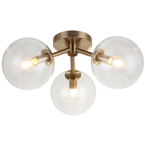 Novo 3 Light 15 inch Aged Gold Brass Flush Mount Ceiling Light in Aged Gold Brass and Clear