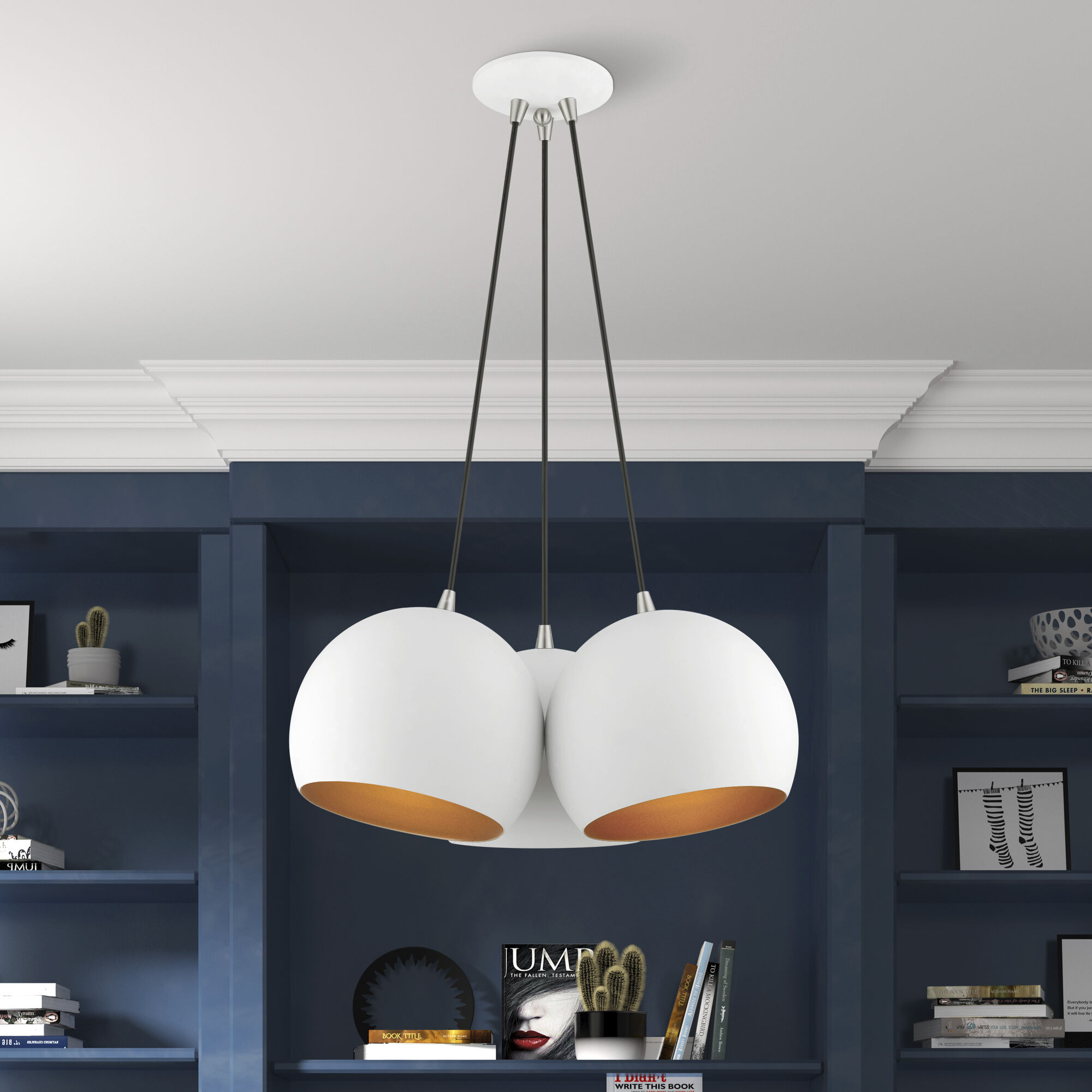 Piedmont 3 Light 22 inch White with Brushed Nickel Accents Globe Pendant Ceiling Light