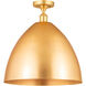 Ballston Plymouth Dome LED 16 inch Antique Brass Semi-Flush Mount Ceiling Light in Matte Blue