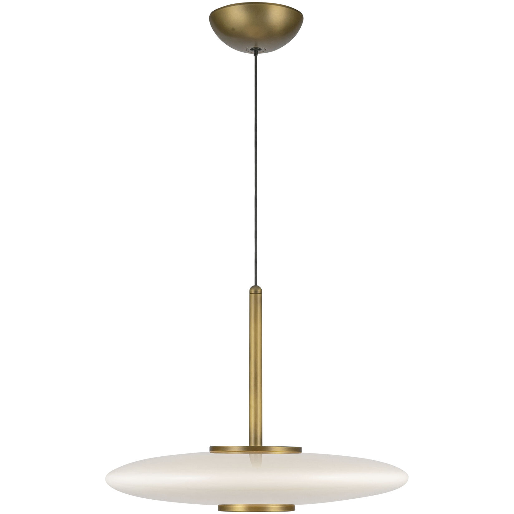 Kyoto Pendant Ceiling Light in Vintage Brass, Glossy Opal Glass Shade
