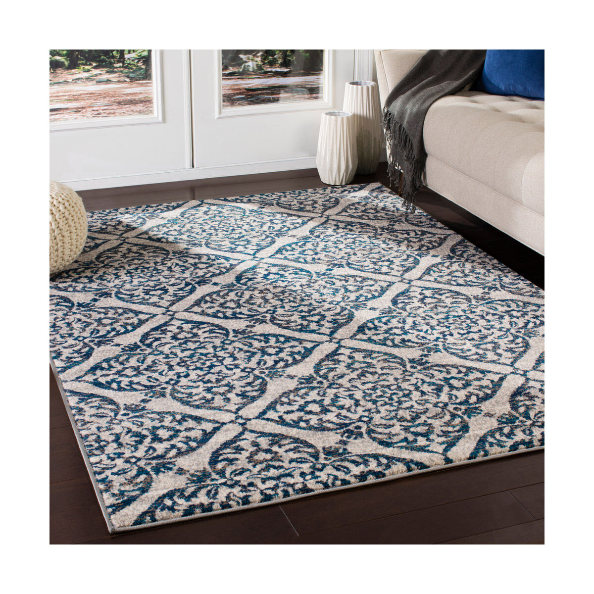 Clairmont 35 X 24 inch Navy/Sky Blue/Medium Gray/Camel/Ivory Rugs, Rectangle
