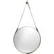 Round 26 X 3 inch Antique Brass w/ Black Leather Strap Mirror