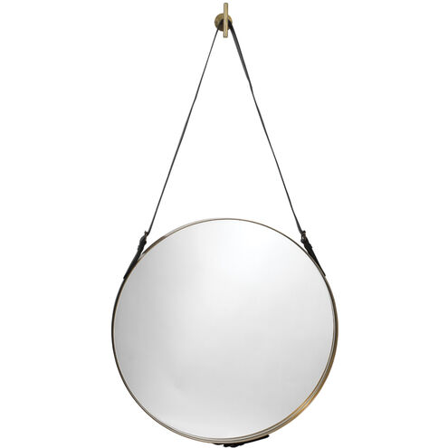 Round 26 X 3 inch Antique Brass w/ Black Leather Strap Mirror
