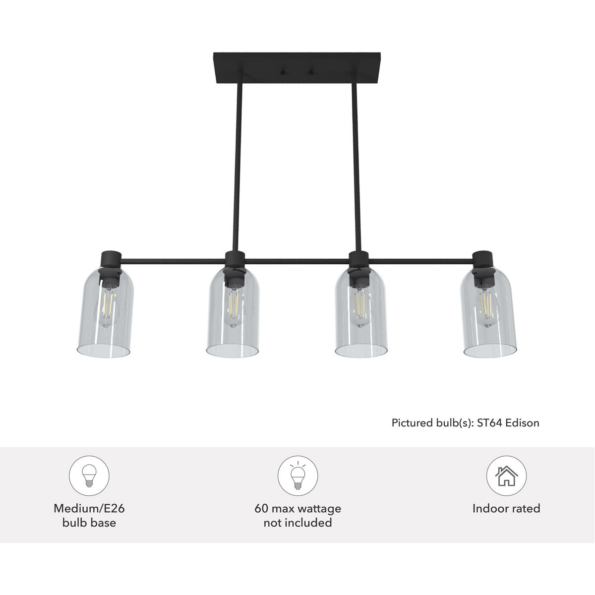 Lochemeade 4 Light 38 inch Natural Iron Linear Chandelier Ceiling Light