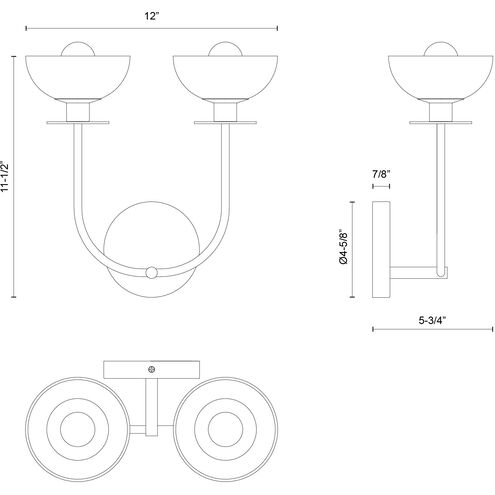 Alora Mood Sylvia 2 Light 12 inch Matte Black Bath Vanity Light Wall Light