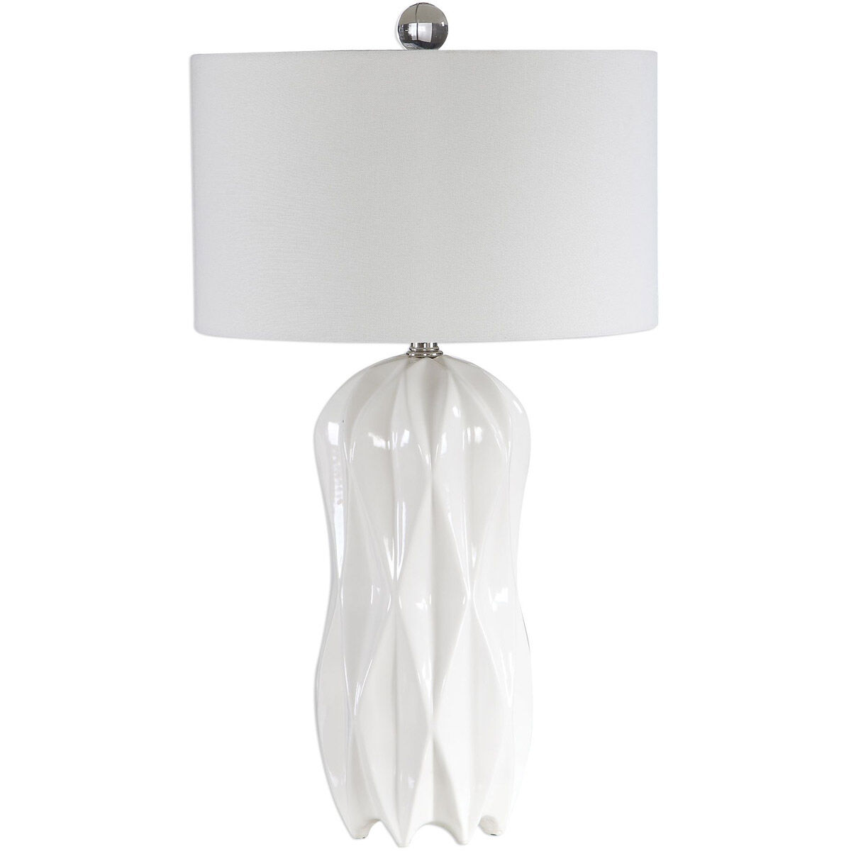 Malena 30 inch 150 watt Glossy White Glaze with Polished Nickel Accents Table Lamp Portable Light