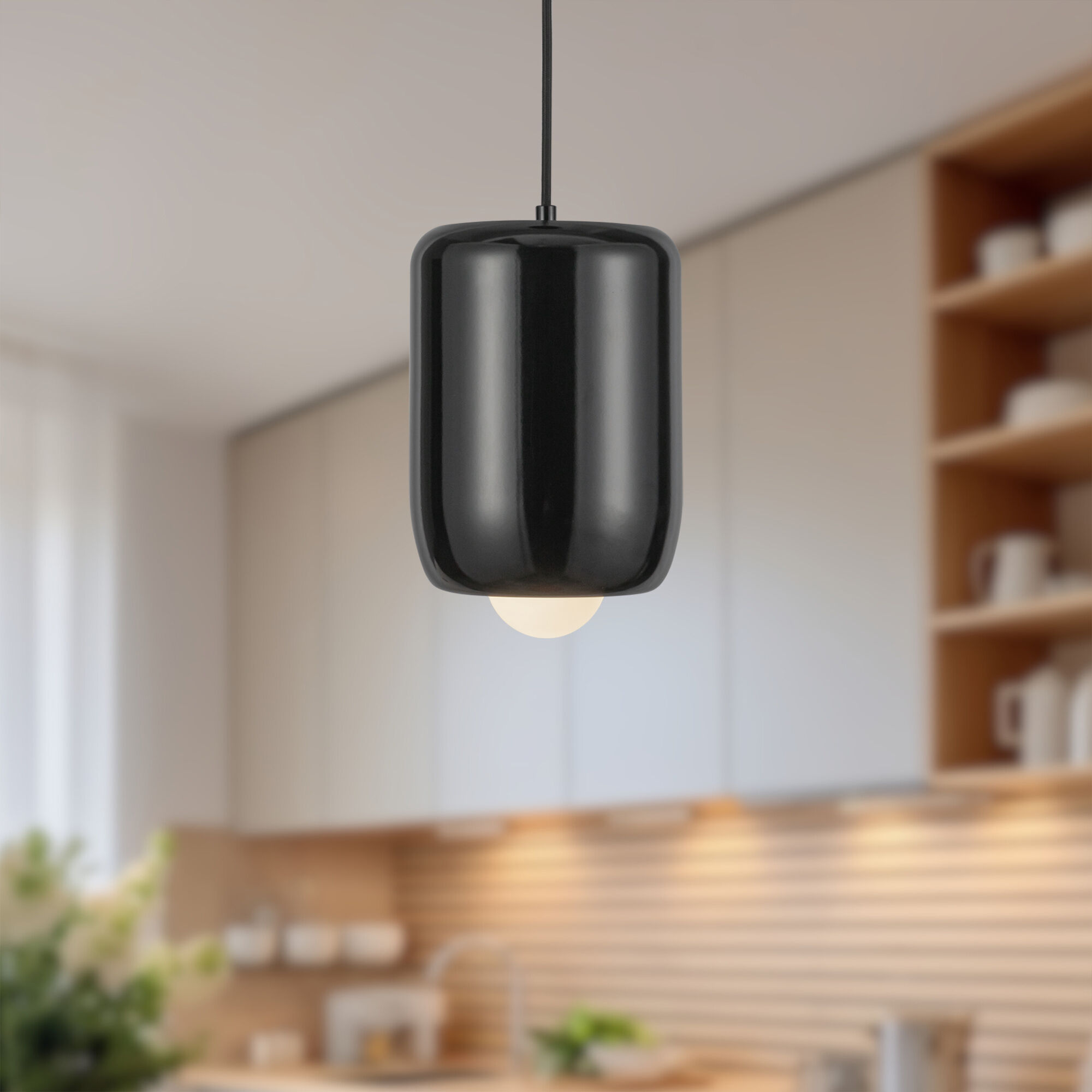 Hayden LED 7 inch Glossy Black Pendant Ceiling Light